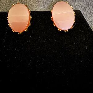 Vintage Signed Coro Peach Pink Lucite With Gold Tone Setting Clip Earrings